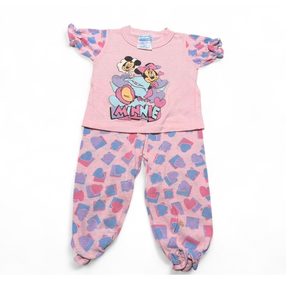 Vintage Disney Minnie Mouse Mickey 2T Pajama Set Pink Hearts Allison 80s 90s
